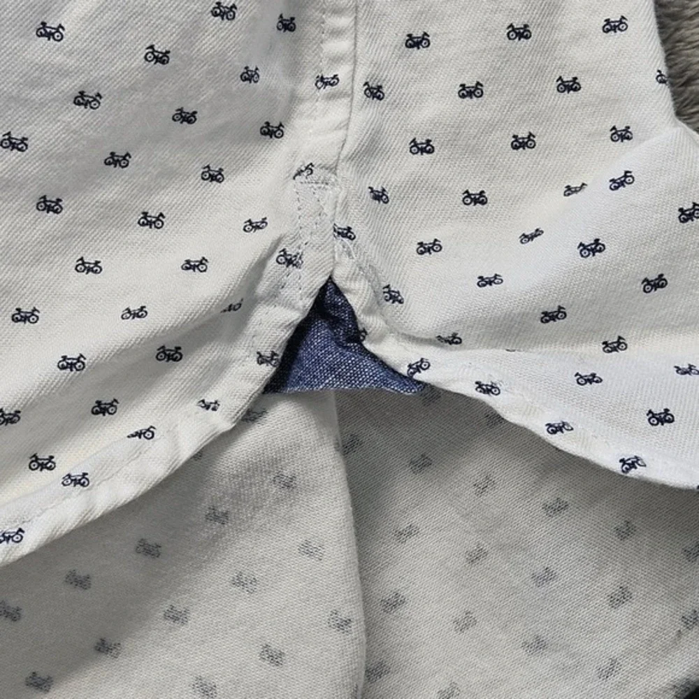 Banana Republic Mens XL‎ Slim Fit White Navy Bicycle Print Button Down Shirt SS